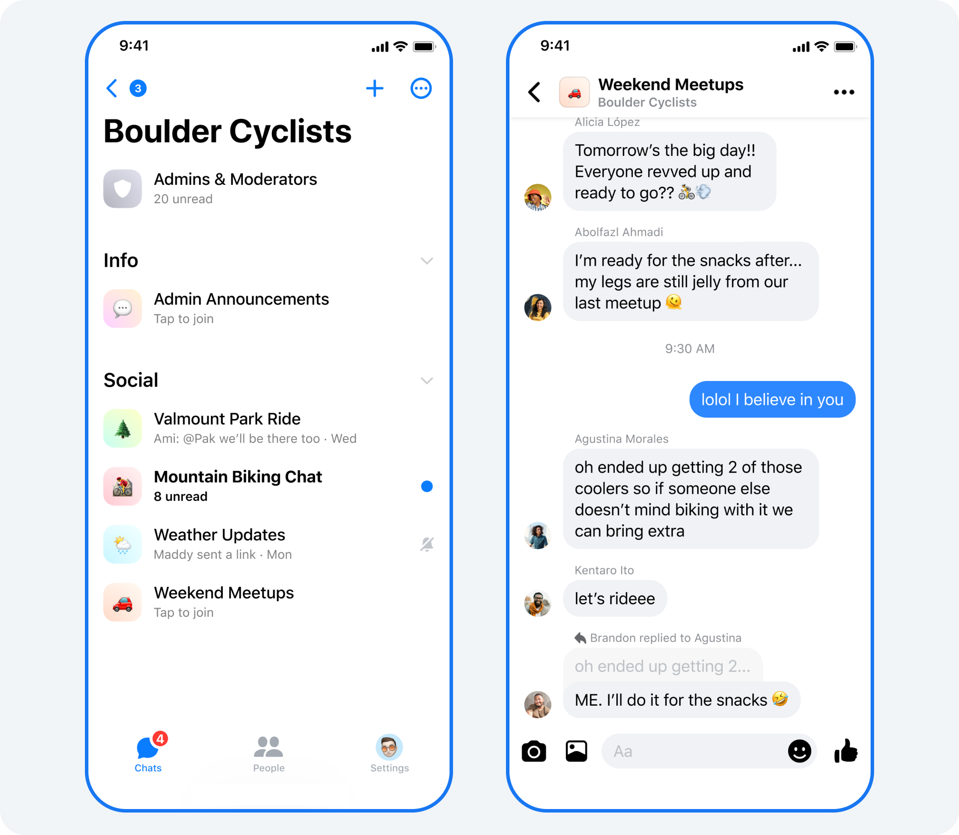 Images showing the user interface for Community Chats.